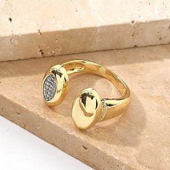 Латунные кольца-манжеты с микропаве и прозрачным цирконием для женщин&nbsp;RJEW-U041-01G