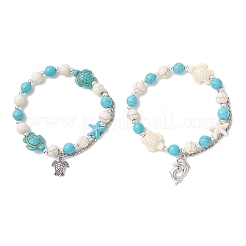 2шт. эластичные браслеты из синтетических бирюзовых бусин&nbsp;BJEW-JB13292