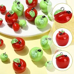 20個 4スタイル スプレー塗装不透明樹脂ペンダント  模造食品  アップルチャーム  プラチナトーンの鉄ループ付き  ミックスカラー  14.5~24x12~22.5mm  穴：2mm  5個/スタイル&nbsp;RESI-FS0002-42