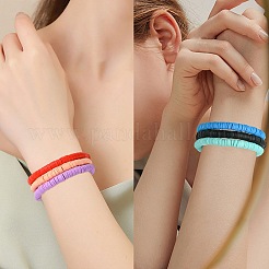 30 pièces 15 couleurs polymère argile heishi surfeur bracelets extensibles ensemble&nbsp;BJEW-SW00134