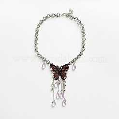 Ожерелья с подвеской в виде бабочки из сплава розового горного хрусталя для женщин&nbsp;FS-WGF6542-01