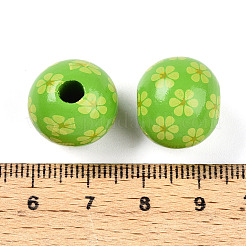 イースターテーマのプリントウッドビーズ  ラウンド  ライムグリーン  14.5~15x15.5~16.5mm  穴：4~4.5mm&nbsp;WOOD-T032-22D