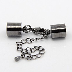 鉄アジャスターチェーン  ロブスタークロウクラスプとブラスコードエンド付き  ミックスカラー  33mm  コー​​ド終了：9x5mm  穴：4mm&nbsp;KK-K002-4mm-M