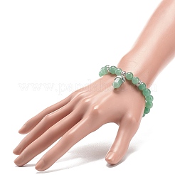 Bracelet extensible en perles rondes d'aventurine verte naturelle avec des breloques de balle&nbsp;BJEW-JB09018-02