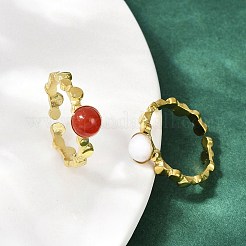 316ステンレススチールと天然混合宝石のカフリング  イオンプレーティング（ip）  18KGP本金メッキ  ハンダ付け  6.5mm  調整可能&nbsp;RJEW-Z098-01G-02