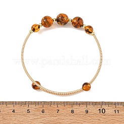 Bracelets manchettes en laiton à perles rondes dégradées en ambre naturel&nbsp;BJEW-JB14463-01