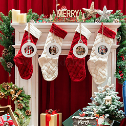 Плоская круглая рождественская незаконченная деревянная мини-подвесная фоторамка для детей&nbsp;HJEW-WH0036-122