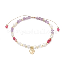 Pulseras trenzadas de cuentas de amatista redondas naturales para mujer&nbsp;BJEW-JB11658-03