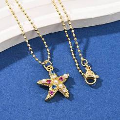 Ожерелья с подвесками из латунных кубических цирконий и пластиковых бусин NJEW-Q041-01G