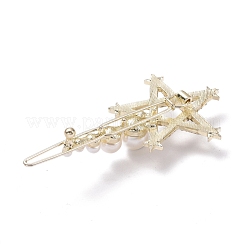 合金クリスタルラインストーンヘアバレッタ  プラスチック製のビーズと  スター  ライトゴールド  68x35x13mm&nbsp;PHAR-Z003-11LG