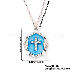 Блестящие ретро-латунные подвески с микропаве из прозрачных кубических цирконий в форме овала с крестом и эмалью&nbsp;YR4811-4