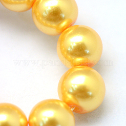 焼き絵用塗料、パール加工ガラスパール、丸ビーズの連  ゴールド  6~7mm  穴：1mm  約135~140個/連  31.4インチ&nbsp;HY-Q003-6mm-56