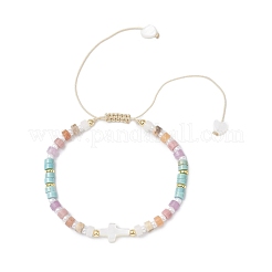 Женские плетеные браслеты из натуральных пресноводных ракушек и смешанных драгоценных камней BJEW-JB12717