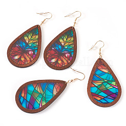 2 пара двухцветных акриловых сережек-подвесок для женщин&nbsp;EJEW-TA0001-53A