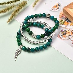 Synthetisches Chrysokoll & nicht magnetisches Hämatit-Stretch-Armband-Set für Männer-Frauen-Geschenk&nbsp;BJEW-JB06727