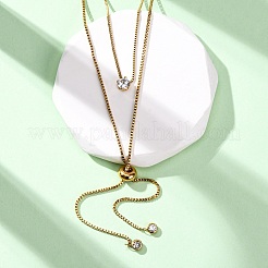 304 нержавеющая сталь кристалл стразы плоская круглая цепочка с двумя слоями слайдер лариат ожерелья NJEW-K291-01G