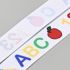 学校シーズンテーマのポリエステル製カラフルなABCプリントグログランリボン  ギフト包装用  ホワイト  7/8インチ（22mm）  5ヤード/ロール&nbsp;OCOR-WH20006-21B