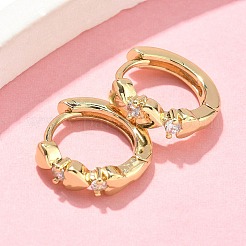 Серьги-кольца из латуни с микропаве и прозрачным кубическим цирконием в форме сердца EJEW-Z102-26G