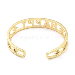 Женские браслеты-манжеты Word Happy из латуни с микро-паве BJEW-Z062-21G