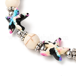 Комплект из 4 шт. эластичных браслетов из синтетических бирюзовых бусин и бусин из сплава и латуни&nbsp;BJEW-JB12408