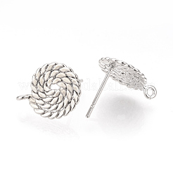 真鍮製スタッドピアスパーツ  カン付き  ニッケルフリー  プラチナメッキ  フラットラウンド  15x12mm  穴：1.5mm  ピン：0.8mm&nbsp;X-KK-T016-52P