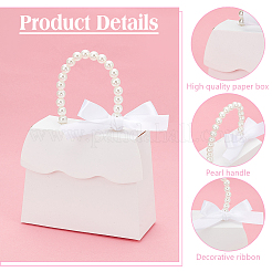 Trapezförmige Geschenkbox aus Papier mit Griffen aus Kunststoff mit Kunstperlen&nbsp;LS-CON-WH0092-65A