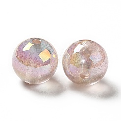 UVメッキ透明レインボー虹色アクリルビーズ  キラキラビーズ  ラウンド  ピンク  15.5~16x15.5mm  穴：2.6~2.7mm&nbsp;OACR-D010-01A