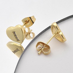 Orecchini a bottone con micro pavé di zirconi chiari in ottone placcato cremagliera&nbsp;EJEW-K299-01G-I
