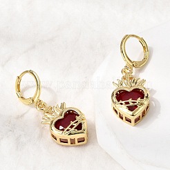 Boucles d'oreilles créoles en laiton et verre en forme de cœur&nbsp;EJEW-P333-09F-G
