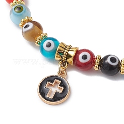 Браслеты с подвесками из сплава с эмалью и плоскими круглыми крестами BJEW-JB12269-03