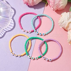 Braccialetti elasticizzati con perline acriliche e argilla polimerica a forma di cuore&nbsp;BJEW-JB10683