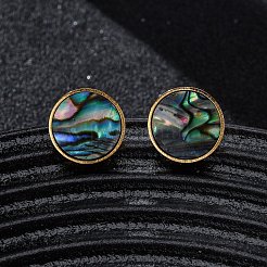 Серьги-гвоздики из натуральной ракушки пауа из нержавеющей стали 304 EJEW-Z103-10G