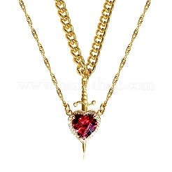 2 collier double couche avec pendentif en strass siam clair en alliage de zinc et épée et cœur pour femme&nbsp;FS-WG484C5-01