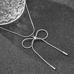 Антикоррозийные ожерелья из нержавеющей стали 304 с подвеской-бантом в виде круглой змеиной цепи для женщин&nbsp;NJEW-Z044-10P