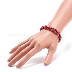 Natürlicher Mashan-Jade-Totenkopf und synthetisches türkisfarbenes (gefärbtes) Perlen-Stretch-Armband&nbsp;BJEW-JB08377