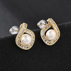 Серьги-гвоздики из латуни и стекла EJEW-P302-03G