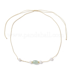 Регулируемые ожерелья из бисера из натурального зеленого авантюрина с овальными и круглыми ракушками и жемчугом для женщин NJEW-JN05323