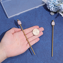 2 Stück natürliche Rosenquarz-Fassperle mit Messing-Haarstäben&nbsp;OHAR-PH00014