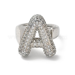 Anello a polsino aperto da donna con lettera in ottone con micro pavé di zirconi trasparenti&nbsp;RJEW-N046-03A-P