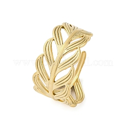 女性用304ステンレススチールオープンカフリング  葉  18KGP本金メッキ  11mm  調整可能&nbsp;RJEW-Z083-02G-04