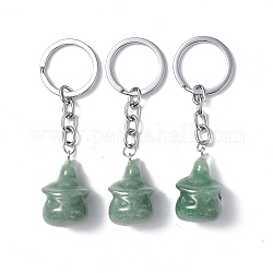 Porte-clés en aventurine verte naturelle, avec des fermoirs porte-clés en fer, fantôme, 8 cm