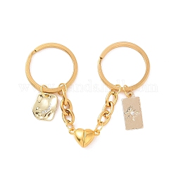 Rectangle en alliage avec porte-clés pendentif étoile et lune, porte-clés couple fermoir coeur magnétique, or, 10.7 cm