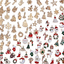 100Pcs Christmas Alloy Enamel Charms, Golden, Mixed Shapes, Mixed Color, 13mm~33mm