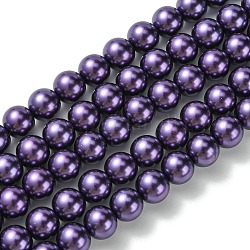 Fili di perle rotonde di perle di vetro tinto ecologico, grado a, cavetto in cotone filettato, indaco, 10mm, Foro: 0.7~1.1 mm, circa 42pcs/filo, 15 pollice