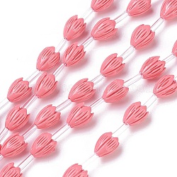 Chapelets de perles de corail synthétiques teintes, fleur, rose, 11x8mm, trou: 1.2mm, environ 25 pcs/chapelet, 15.75 pouces ~ 16.14 pouces (40~41 cm)