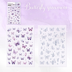 2 Sheets Butterfly PET Waterproof Self Adhesive Stickers, Silver Stamping Butterfly Decals, for DIY Scrapbooking, Photo Album Decoration, Purple, 168x118mm