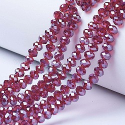 Galvanisieren Glasperlen, Mit Perlglanz plattiert, facettiert, Rondell, Medium violett rot, 6x5 mm, Bohrung: 1 mm, ca. 85~88 Stk. / Strang, 16.1~16.5 Zoll (41~42 cm)