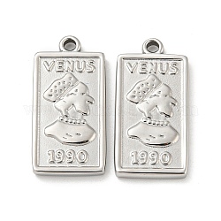 304 Stainless Steel Pendants, Rectangle with Venus & 1990 Charm, Stainless Steel Color, 25x13x2.5mm, Hole: 1.6mm
