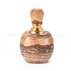 天然ピクチャージャスパー開閉式香水瓶  ガラスチューブと真鍮のパーツ  63~65x40.5~41x33~33.5mm  容量：2ml（0.07液量オンス）
