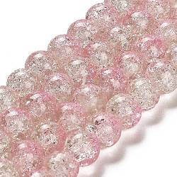Rose et claires perles rondes en verre craquelé brins, 10mm, Trou: 1.3~1.6mm, Environ 80 pcs/chapelet, 31.4 pouce
